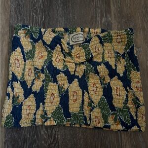 Benoa Floral Smocked Top - Blue and Yellow